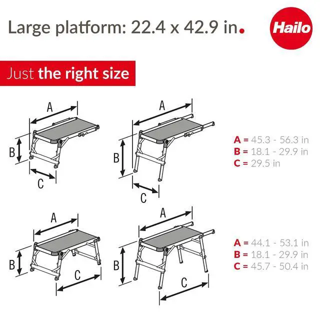 Alt view image 5 of 6 - TP2 Plus | Work & Staircase Platform | Length and Height-Adjustable Telescopic Rails and feet | Integrated Bubble Level | for use with Step stools & stepladders
