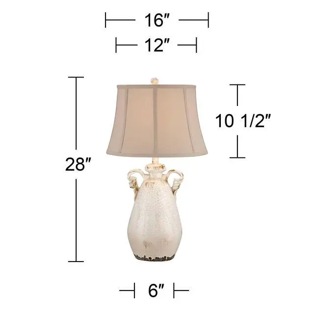 Alt view image 4 of 6 - Isabella Rustic Country Cottage Core Table Lamps 29" Tall Set of 2 Crackled Ivory Glaze Ceramic Handles Jar Beige Bell Shade for Bedroom Living Room House Bedside Nightstand Office