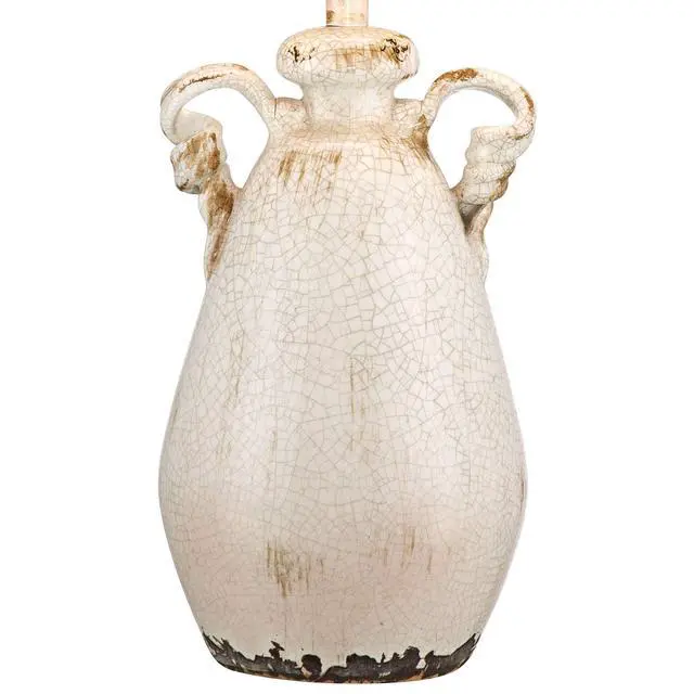 Alt view image 5 of 6 - Isabella Rustic Country Cottage Core Table Lamps 29" Tall Set of 2 Crackled Ivory Glaze Ceramic Handles Jar Beige Bell Shade for Bedroom Living Room House Bedside Nightstand Office