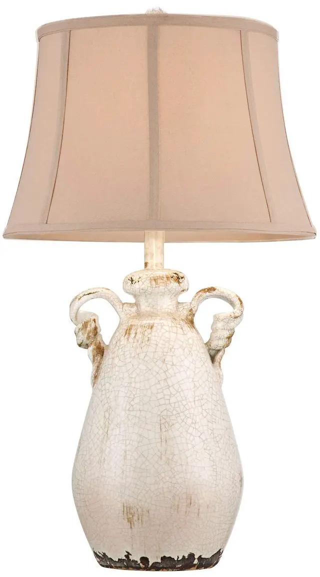Alt view image 6 of 6 - Isabella Rustic Country Cottage Core Table Lamps 29" Tall Set of 2 Crackled Ivory Glaze Ceramic Handles Jar Beige Bell Shade for Bedroom Living Room House Bedside Nightstand Office