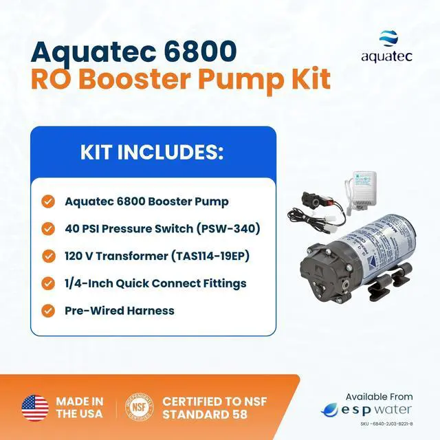 Alt view image 4 of 6 - Aquatec 6800 RO Booster Pump Kit Includes 40 PSI Pressure Switch, 120V Transformer, Quiet Self-Priming Water Pressure Pump for Home Reverse Osmosis Systems, 1/4-Inch QC Fittings, Up to 50 GPD