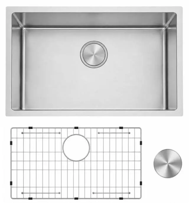 Main image of Zuhnë Modena 28-Inch Undermount Kitchen Sink, Single Bowl 16 Gauge T304 18/10 Stainless Steel, Brushed Finish, Sound Guard, 28 x 18 x 10 in