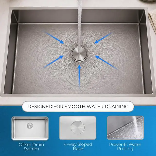Alt view image 6 of 6 - Zuhnë Modena 28-Inch Undermount Kitchen Sink, Single Bowl 16 Gauge T304 18/10 Stainless Steel, Brushed Finish, Sound Guard, 28 x 18 x 10 in