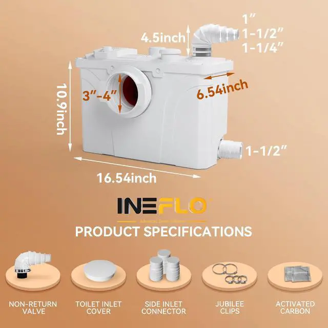 Alt view image 4 of 6 - 700MAX Macerator Pump for Basement Upflush System, Sewage Grinder Pump with with 4 Water Inlets for Toilet/Shower/Basin Waste Water Disposal, Durable Copper Motor, 29.8 ft Vertical