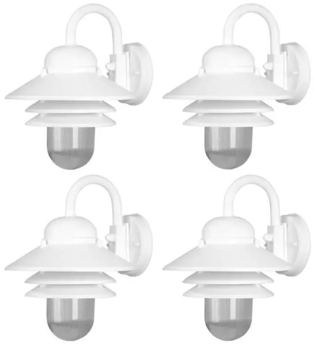 Main image of S75VC Nautical Outdoor Wall Light Fixture Black or White Composite & Clear Acrylic Lens, LED Bulb Included, Non-Corrosive, Made in USA, (White, Warm White (3000K), 4 Pack)