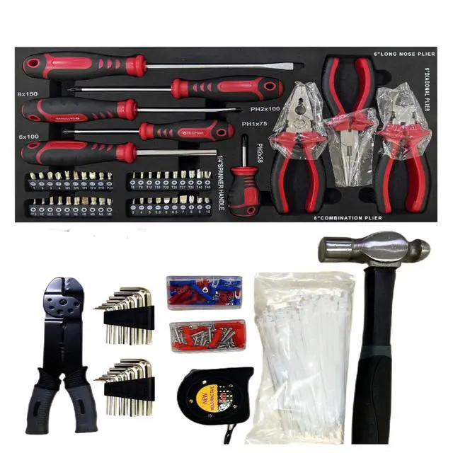 Alt view image 6 of 6 - 439PCS Tool Set, Mechanic Tool Set for Home, Tool Box Set 4-Tier Socket Wrench Ratchet Plier Nails, Home Tool Set Mechanics Kit with 3 Drawers Organizer for Adults Man Handyman, Red