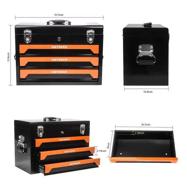 Alt view image 2 of 6 - 439PCS Tool Set, Mechanic Tool Set for Home, Tool Box Set 4-Tier Socket Wrench Ratchet Plier Nails, Home Tool Set Mechanics Kit with 3 Drawers Organizer for Adults Man Handyman, Orange