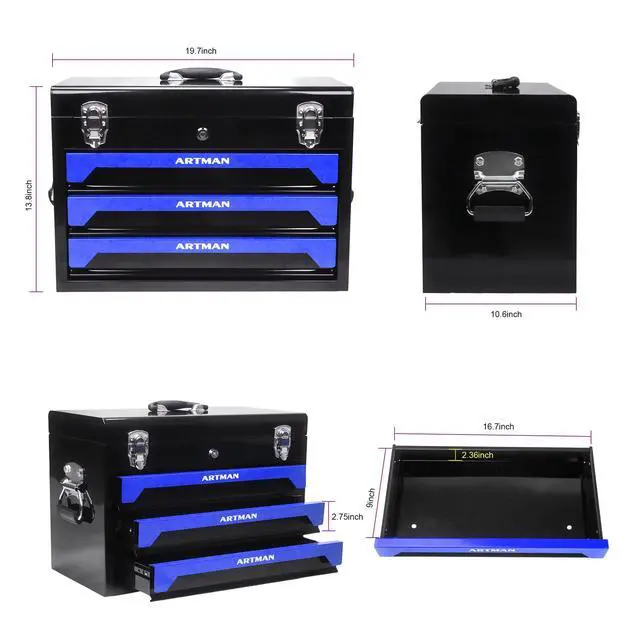 Alt view image 2 of 6 - 439PCS Tool Set, Mechanic Tool Set for Home, Tool Box Set 4-Tier Socket Wrench Ratchet Plier Nails, Home Tool Set Mechanics Kit with 3 Drawers Organizer for Adults Man Handyman, Blue