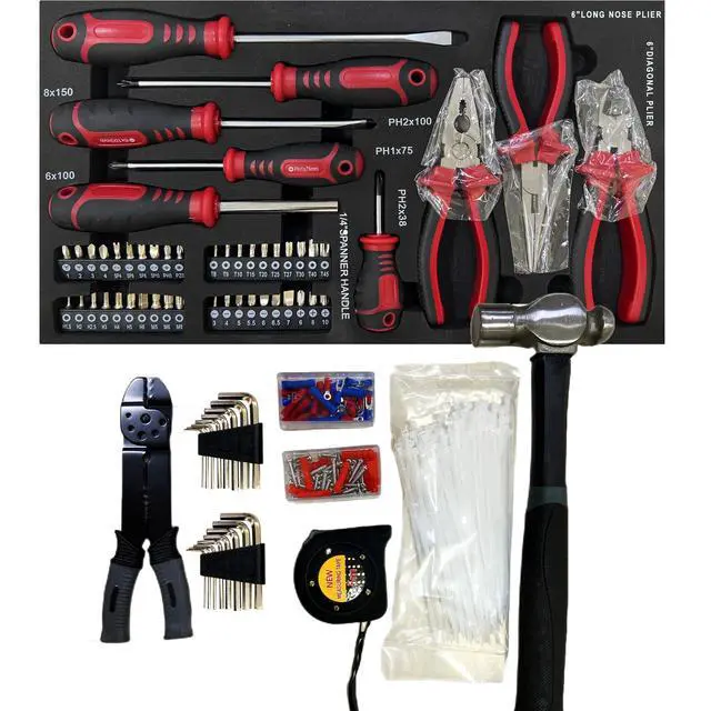 Alt view image 6 of 6 - 439PCS Tool Set, Mechanic Tool Set for Home, Tool Box Set 4-Tier Socket Wrench Ratchet Plier Nails, Home Tool Set Mechanics Kit with 3 Drawers Organizer for Adults Man Handyman, Blue