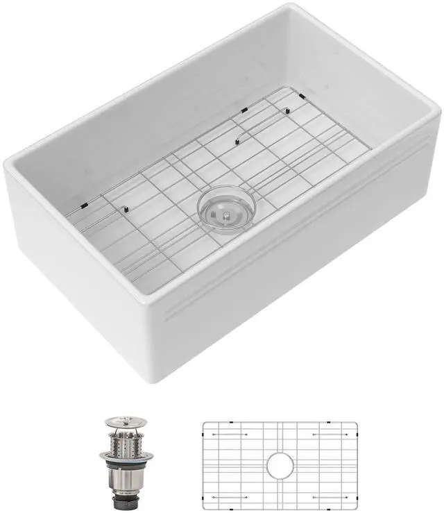 Main image of 30 Inch White Farmhouse Sink Reversible Front Apron Porcelain Sink White Single Bowl Undermount Barn Sinks,DC-A8873