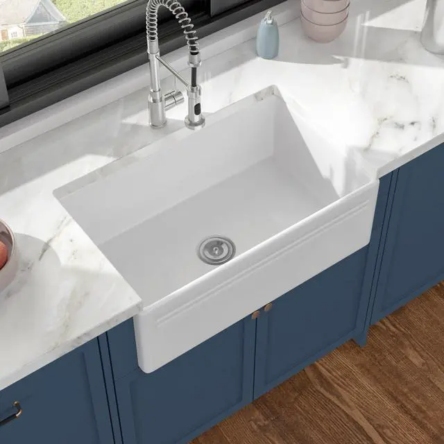Alt view image 2 of 6 - 30 Inch White Farmhouse Sink Reversible Front Apron Porcelain Sink White Single Bowl Undermount Barn Sinks,DC-A8873