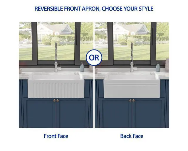 Alt view image 5 of 6 - 30 Inch White Farmhouse Sink Reversible Front Apron Porcelain Sink White Single Bowl Undermount Barn Sinks,DC-A8873