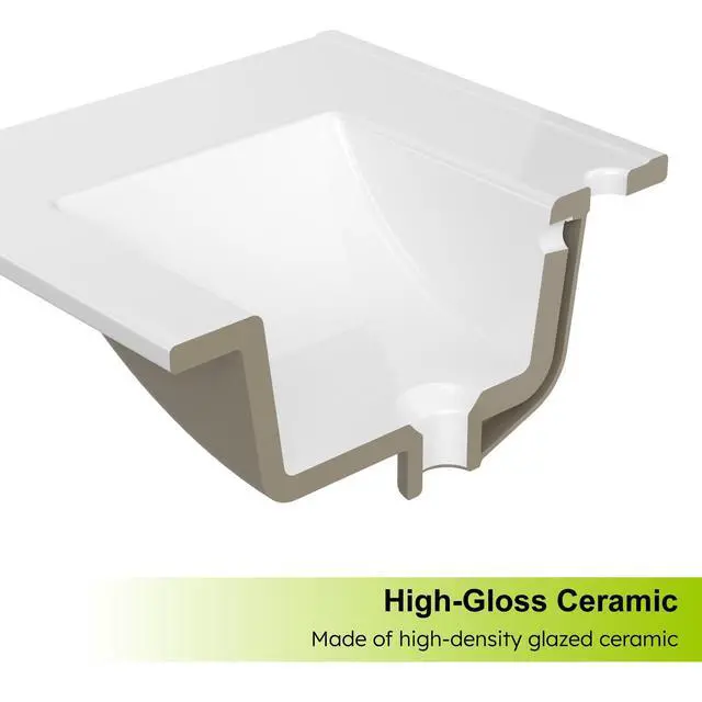 Alt view image 5 of 6 - Bathroom Sink, Bathroom Counter Top 48" x 18", Rectangular Porcelain Ceramic Vanity Basin with Overflow, Double Sink Basin Vanity Top, Glossy White Glossy White