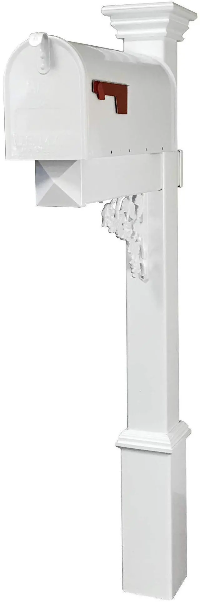 Main image of The Hoover Mailbox with White Vinyl Post Included Complete Decorative Curbside Mailbox System with Classic Traditional Style (White Mailbox)