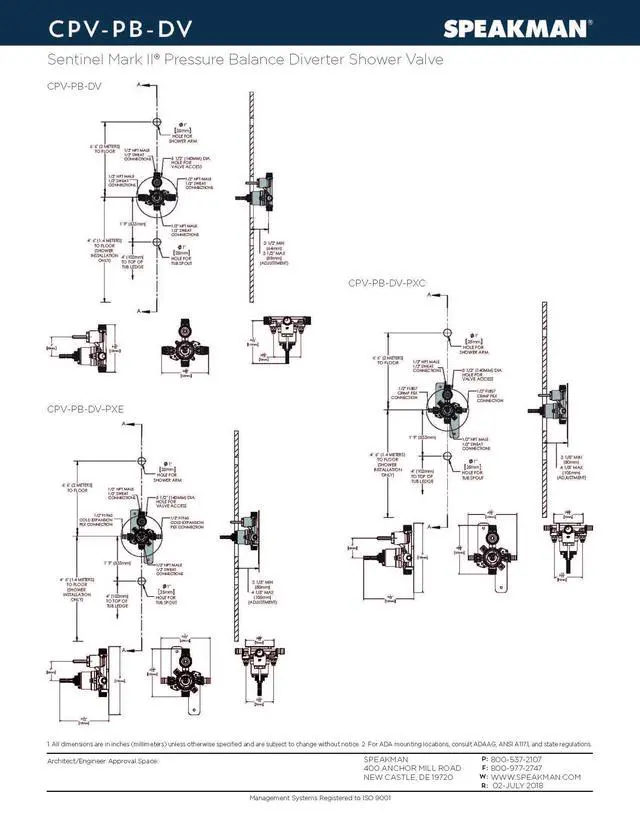 Alt view image 3 of 6 - CPV-PB-DV-PXC, Sentinel Mark II Pressure Balancing Diverter Shower Valve with Crimp Inlet Connections, Rough Brass