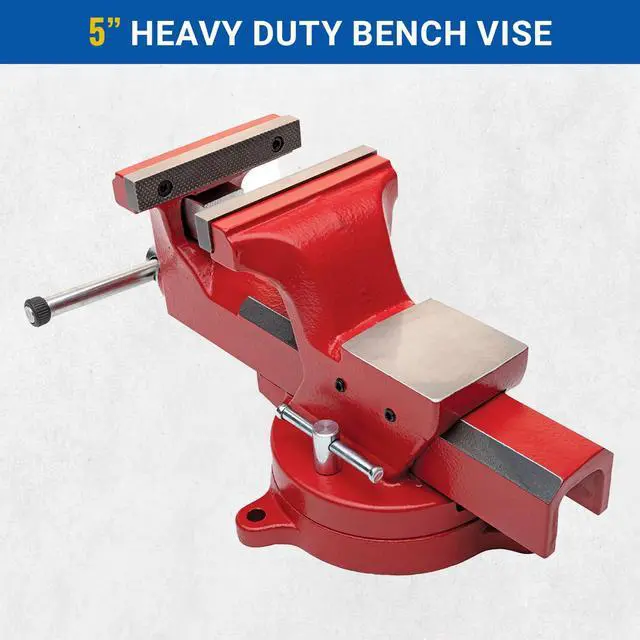Alt view image 2 of 6 - Yost Vises ADI-5 Heavy Duty Vise | 130,000 PSI Tensile Strength Austempered Ductile Iron Bench Vise | 5.5 Inch Jaw Width with a 360 Degrees Interlocking Swivel Base and 2 Lockdowns | Red