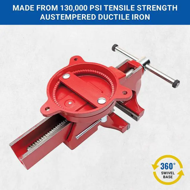 Alt view image 5 of 6 - Yost Vises ADI-5 Heavy Duty Vise | 130,000 PSI Tensile Strength Austempered Ductile Iron Bench Vise | 5.5 Inch Jaw Width with a 360 Degrees Interlocking Swivel Base and 2 Lockdowns | Red