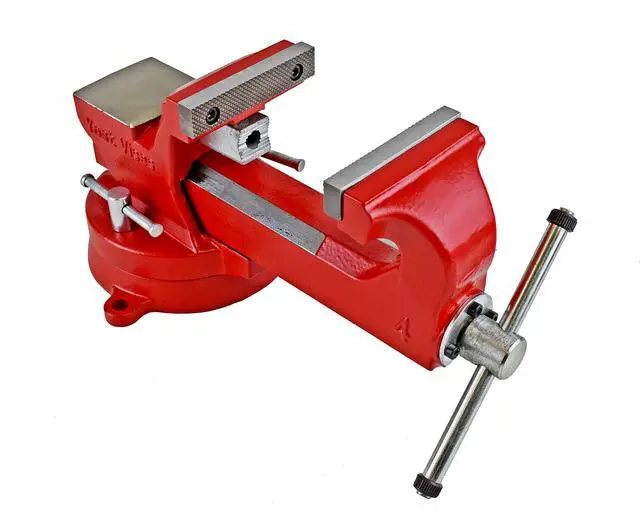 Alt view image 6 of 6 - Yost Vises ADI-5 Heavy Duty Vise | 130,000 PSI Tensile Strength Austempered Ductile Iron Bench Vise | 5.5 Inch Jaw Width with a 360 Degrees Interlocking Swivel Base and 2 Lockdowns | Red