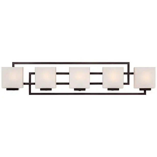 Alt view image 4 of 6 - Lighting on the Square Modern Wall Light Bronze Metal Hardwired 37" 5-Light Fixture Opal Glass Shade for Bedroom Bedside Bathroom Vanity Living Room Hallway Dining House Home