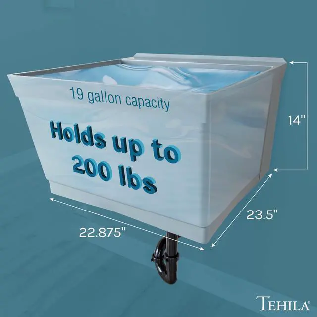 Alt view image 2 of 6 - Tehila Grey Wall-Mounted Utility Sink Tub Kit, Wall-Mounted Utility Tub with Wall Bracket, Floating Utility Sink for Laundry Room, Garage, Workshop, and More