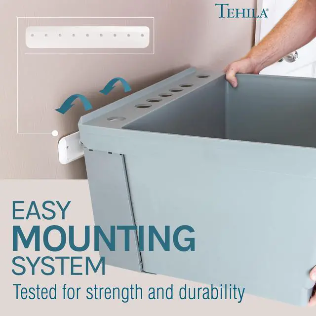 Alt view image 3 of 6 - Tehila Grey Wall-Mounted Utility Sink Tub Kit, Wall-Mounted Utility Tub with Wall Bracket, Floating Utility Sink for Laundry Room, Garage, Workshop, and More
