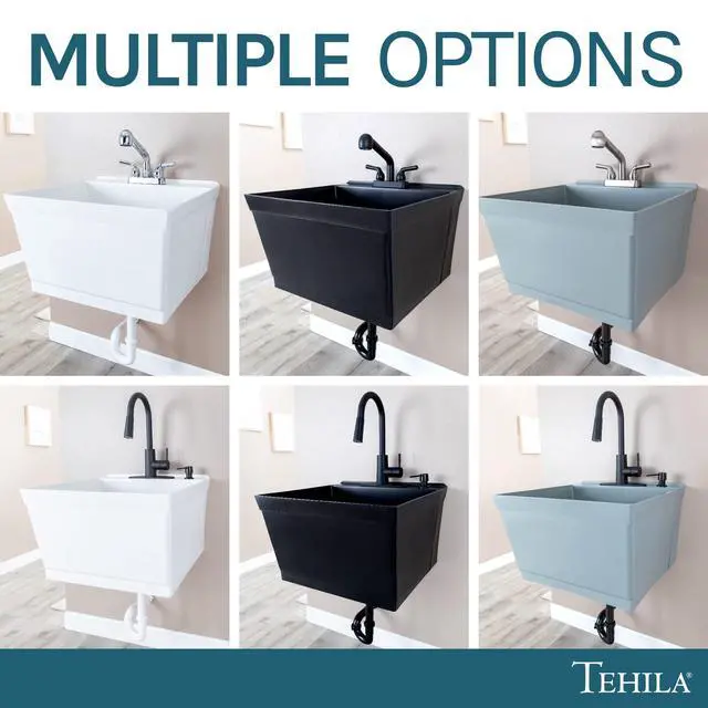 Alt view image 5 of 6 - Tehila Grey Wall-Mounted Utility Sink Tub Kit, Wall-Mounted Utility Tub with Wall Bracket, Floating Utility Sink for Laundry Room, Garage, Workshop, and More