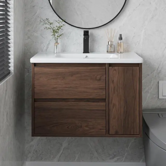 Main image of 30" Bathroom Vanity with Sink, Floating Bathroom Vanity with Large Storage, Modern Bathroom Cabinet with Ceramic Sink, 2 Soft-Close Drawers and 1 Door