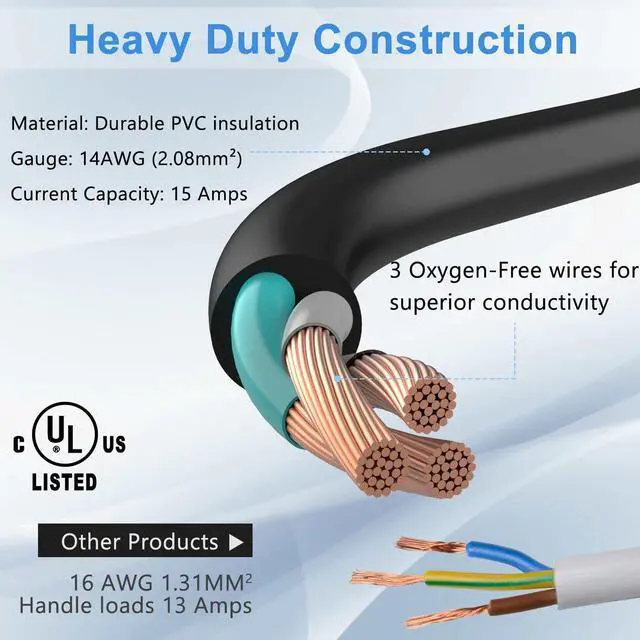 Alt view image 3 of 6 - Extension Cord with ON/Off Waterproof Switch,Extension Cord with Switch 3-Prong Outdoor 1875W,Black Heavy Duty, 14/3 SJTW 15A 125V Grounded Plug Receptacle,1.5FT,Black, UL Listed,10PK