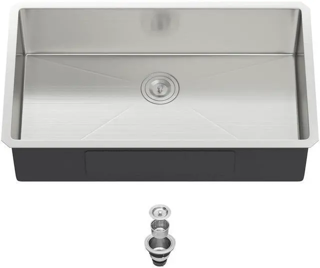 Main image of 33 Inch Undermount Kitchen Sink 33 x 19 Undermount Kitchen Sinks Stainless Steel 16 Gauge Single Bowl Under Mount Deep Basin Handmade with Offset Drainer