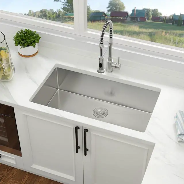 Alt view image 5 of 6 - 33 Inch Undermount Kitchen Sink 33 x 19 Undermount Kitchen Sinks Stainless Steel 16 Gauge Single Bowl Under Mount Deep Basin Handmade with Offset Drainer