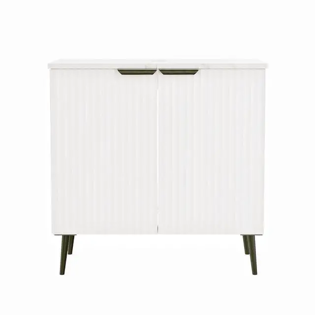 Main image of 30 Inch Bathroom Vanity Without Sink, Modern Fluted Bathroom Vanity with 2 Doors, Wood Freestanding Pedestal Storage Cabinet, Large Capacity Under Sink Cabinet for Bathroom, White