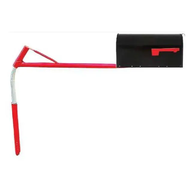 Alt view image 2 of 6 - Rural Mailbox Support with Swinging Boom Arm Complete Kit, Box and Mounting Board Included, No Dig Mailbox Post, Galvanized Steel Post, Ideal for Rural and Residential, Made in USA (Red, Medium)
