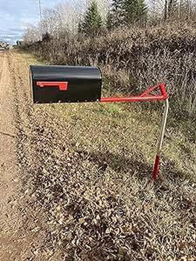 Alt view image 5 of 6 - Rural Mailbox Support with Swinging Boom Arm Complete Kit, Box and Mounting Board Included, No Dig Mailbox Post, Galvanized Steel Post, Ideal for Rural and Residential, Made in USA (Red, Medium)