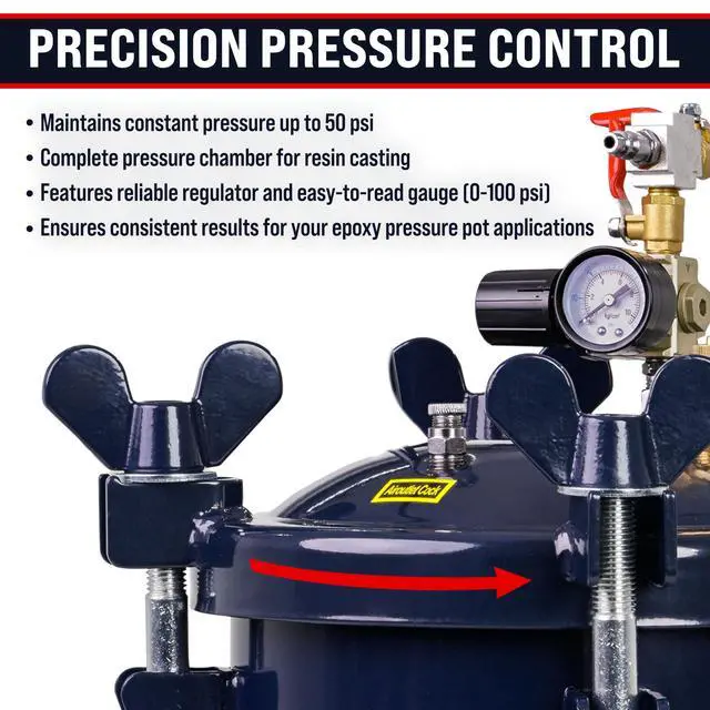 Alt view image 3 of 6 - 2.5 Gallon (10 Liter) Heavy Duty Steel Pressure Pot for Resin Casting with Clamp on Lid, Caster Wheels, Regulator & Gauge, Large Volume Epoxy Resin Pressure Pot