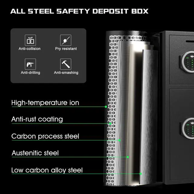 Alt view image 3 of 6 - Large Double Door Safe Box Fireproof Waterproof, 6.0 Cu ft Security Safe with LED Light and Dual Alarm System, Home Safes Digital Keypad and Mute Function, Security Lock Box for Money and Valuables