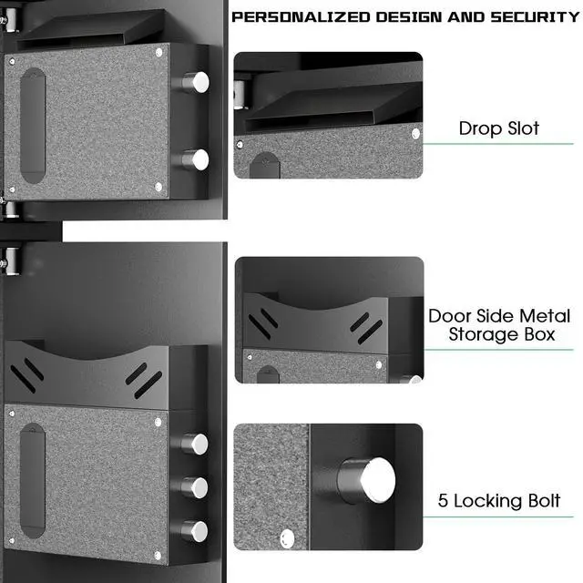 Alt view image 5 of 6 - Large Double Door Safe Box Fireproof Waterproof, 6.0 Cu ft Security Safe with LED Light and Dual Alarm System, Home Safes Digital Keypad and Mute Function, Security Lock Box for Money and Valuables