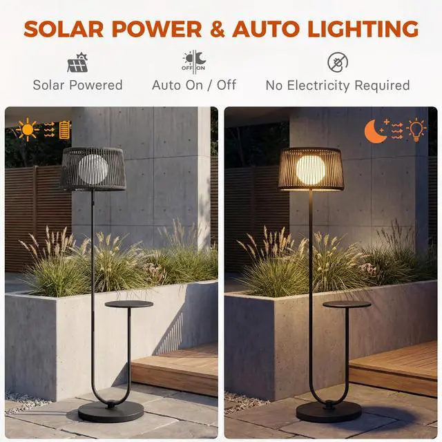 Alt view image 3 of 6 - Modern U-Shaped Outdoor Patio Floor Lamp with Side Table, Black | 3000K warm white glow; IP65-rated waterproof design; metal frame; space-saving 13.75 in base; 55.75 in height