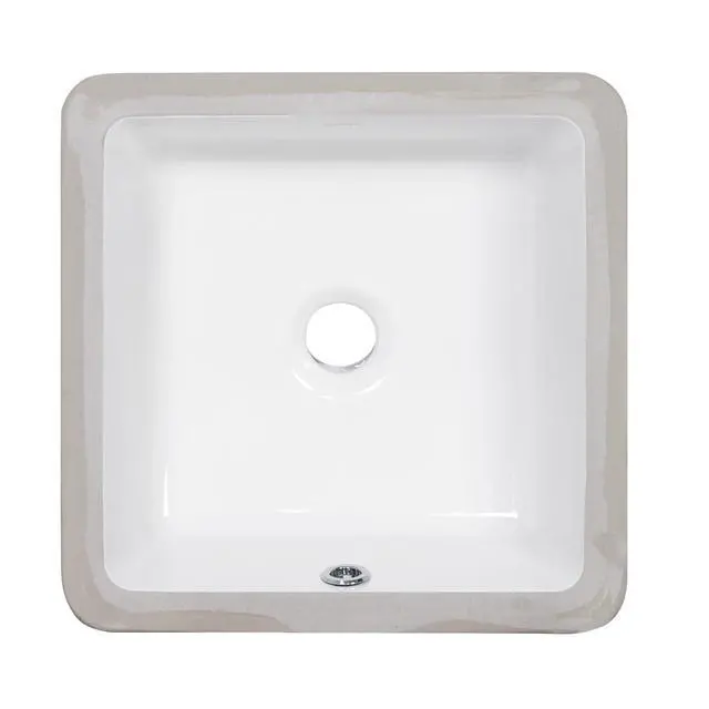 Main image of 14 x 14 inch Undermount Bathroom Vanity Sink White Square Porcelain Ceramic with Overflow - RVB0742