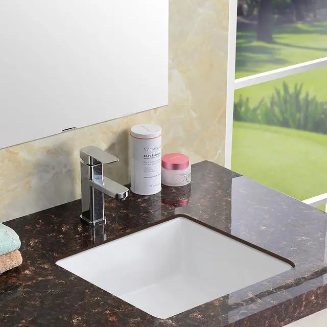 Alt view image 5 of 6 - 14 x 14 inch Undermount Bathroom Vanity Sink White Square Porcelain Ceramic with Overflow - RVB0742