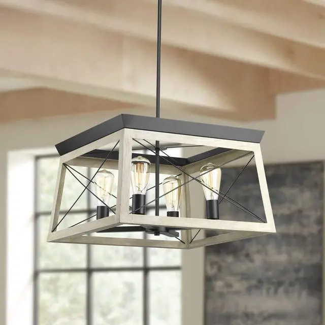 Alt view image 4 of 6 - 4 Light Chandelier, Rustic Farmhouse Style Modern Hanging Light Fixture for Kitchen and Dining Room, Briarwood Collection, Graphite