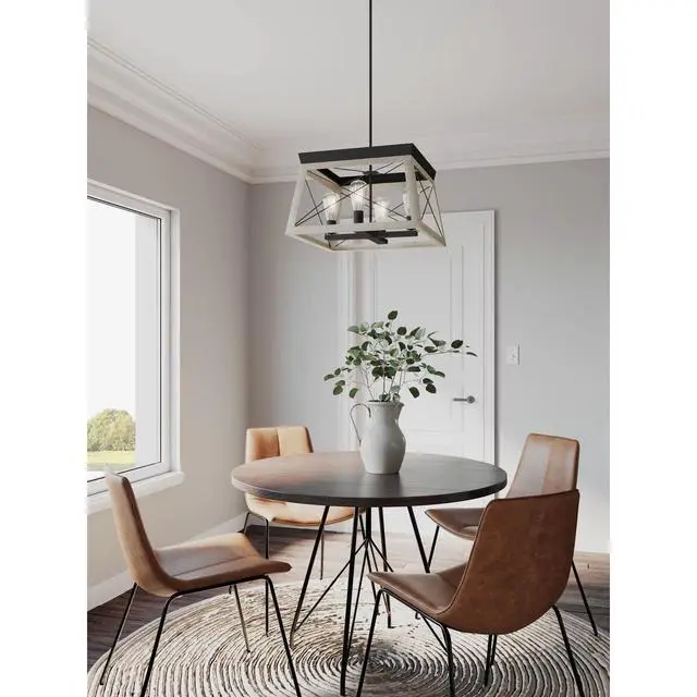 Alt view image 6 of 6 - 4 Light Chandelier, Rustic Farmhouse Style Modern Hanging Light Fixture for Kitchen and Dining Room, Briarwood Collection, Graphite