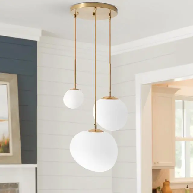 Alt view image 2 of 6 - EFPefect 3 Lights Pendant Light for Kitchen Island Modern Globe Cluster Chandelier Ceiling Light Fixture for Dining Living Room Bedroom