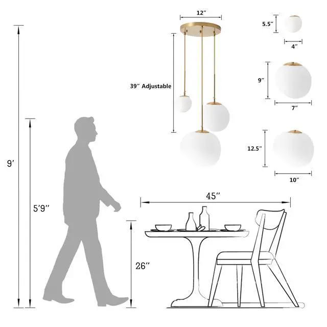 Alt view image 4 of 6 - EFPefect 3 Lights Pendant Light for Kitchen Island Modern Globe Cluster Chandelier Ceiling Light Fixture for Dining Living Room Bedroom