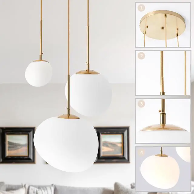 Alt view image 5 of 6 - EFPefect 3 Lights Pendant Light for Kitchen Island Modern Globe Cluster Chandelier Ceiling Light Fixture for Dining Living Room Bedroom