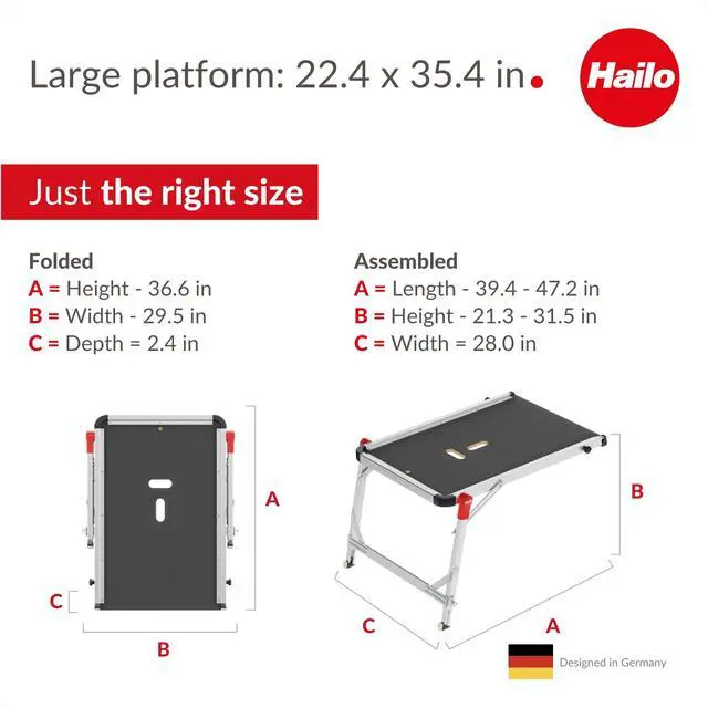 Alt view image 6 of 6 - TP1 Staircase Platform - Length and Height-Adjustable Telescopic Rails and feet - Integrated Bubble Level - Two-Hand Safety Unlocking Mechanism - for use with Step stools & stepladders