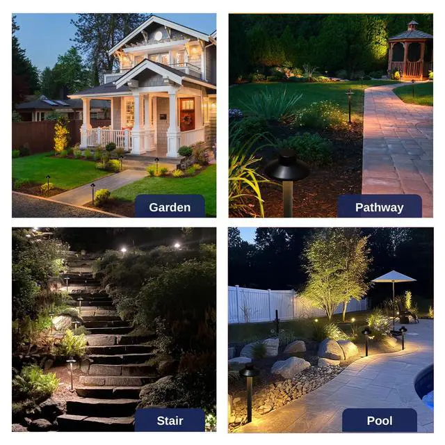 Alt view image 5 of 6 - Outdoor Brass Pathway Lights, Low Voltage Landscape Path Light Wired, 12V Walkway Lighting LED IP65 Waterproof, Hat Black for Outside Garden Yard with 2700K Warm White G4 Bulb (4 Pack)