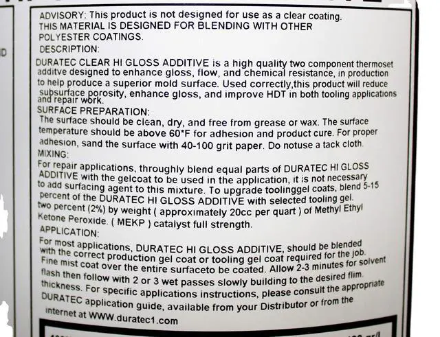 Alt view image 2 of 6 - 904-001 Duratec Clear Hi-Gloss Additive for Gelcoat (Gallon)