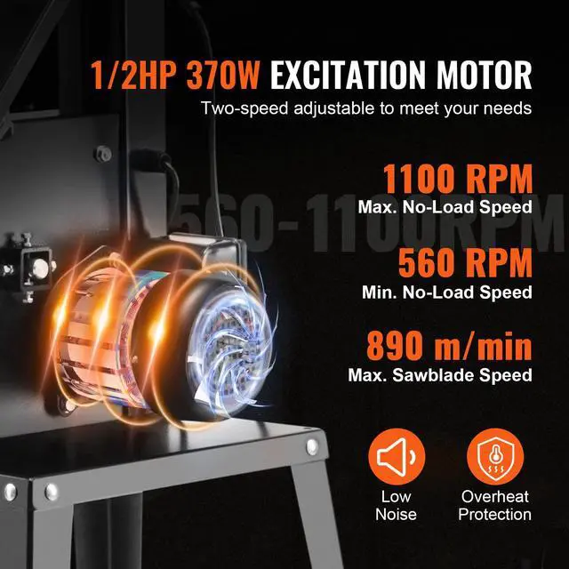 Alt view image 4 of 6 - Band Saw with Stand, 10-Inch, 560 & 1100 RPM Two-Speed Benchtop Bandsaw, 370W 1/2HP Motor with Metal Stand Optimized Work Light Workbench Fence and Miter Gauge, for Woodworking Aluminum Plastic