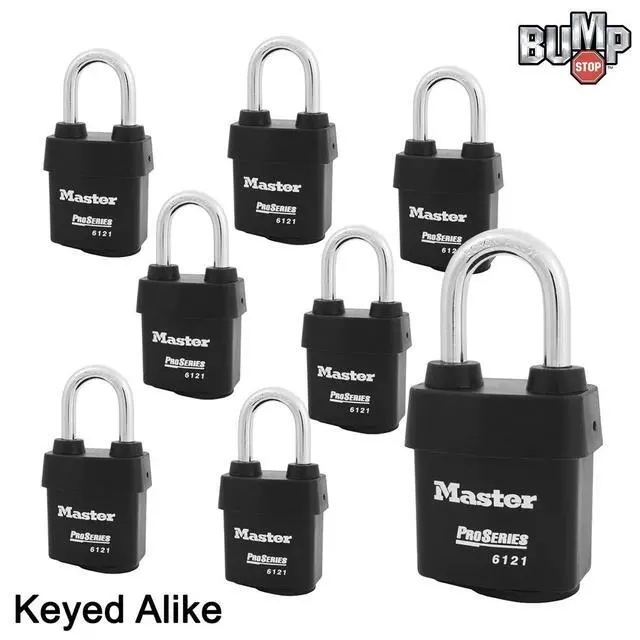 Alt view image 2 of 4 - Eight (8) High Security Pro Series Padlocks w/16 Keys, 6121NKALF-8 w/BumpStop Technology
