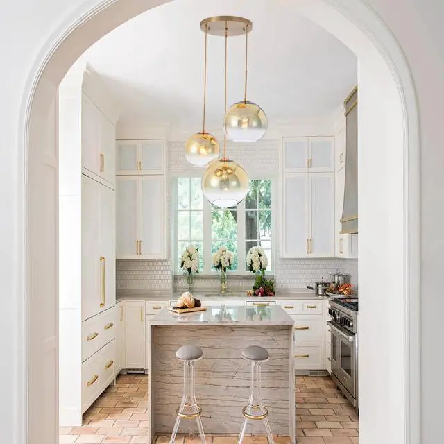 Alt view image 5 of 6 - Modern Globe Pendant Lighting Gradient Gold Glass Pendant Light Fixtures Dining Room Adjustable Hanging Cluster Pendant Lamp Nordic 3-Light Heads Chandeliers Lighting for Kitchen Bedroom